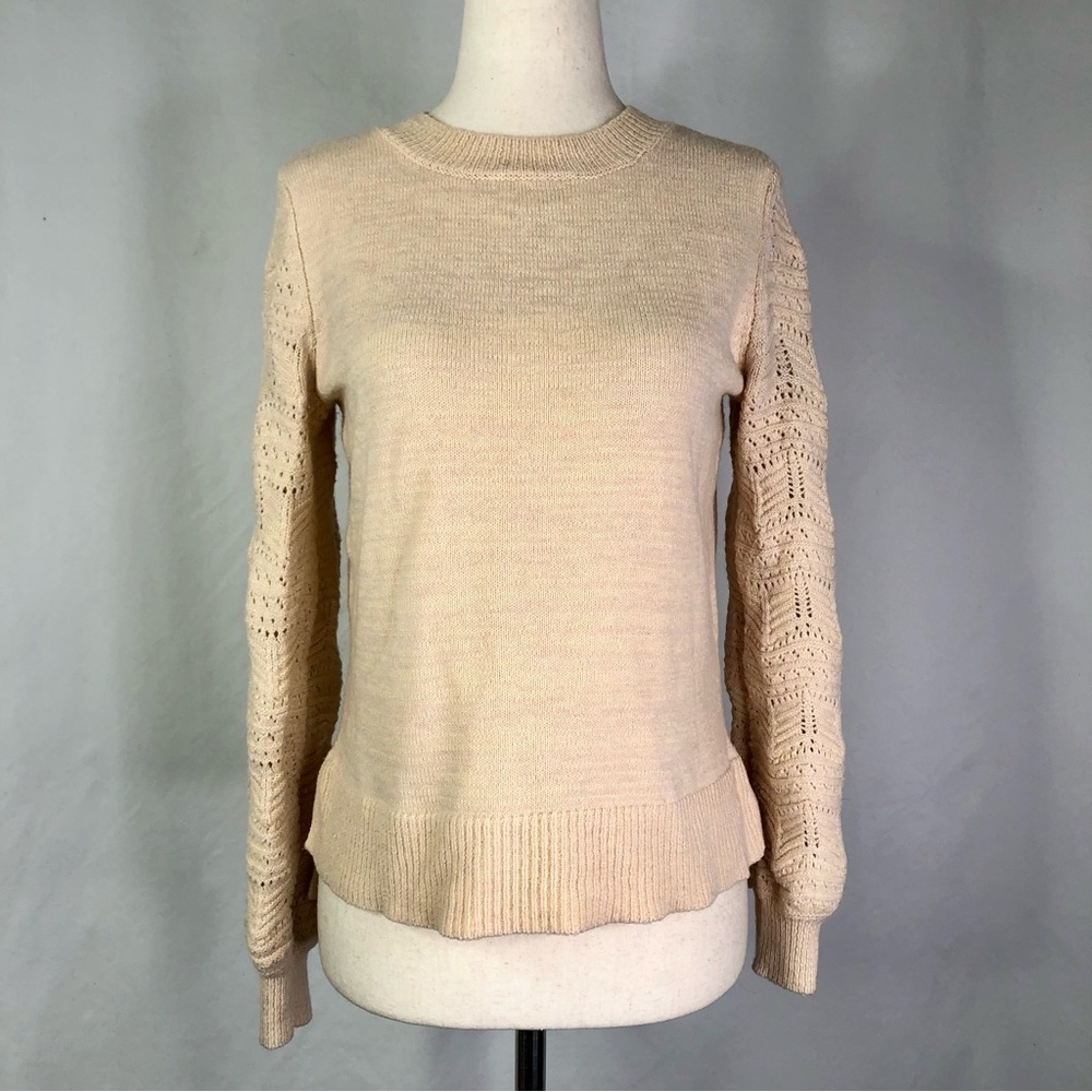 Christian Siriano lace sleeve sweater crew neck peachy-cream melange S